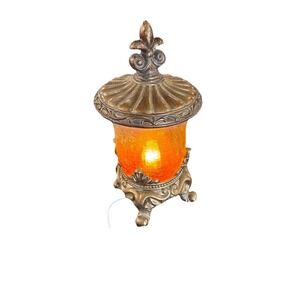 Flour De Lis Crackled Amber Colored Accent Electric Lamp